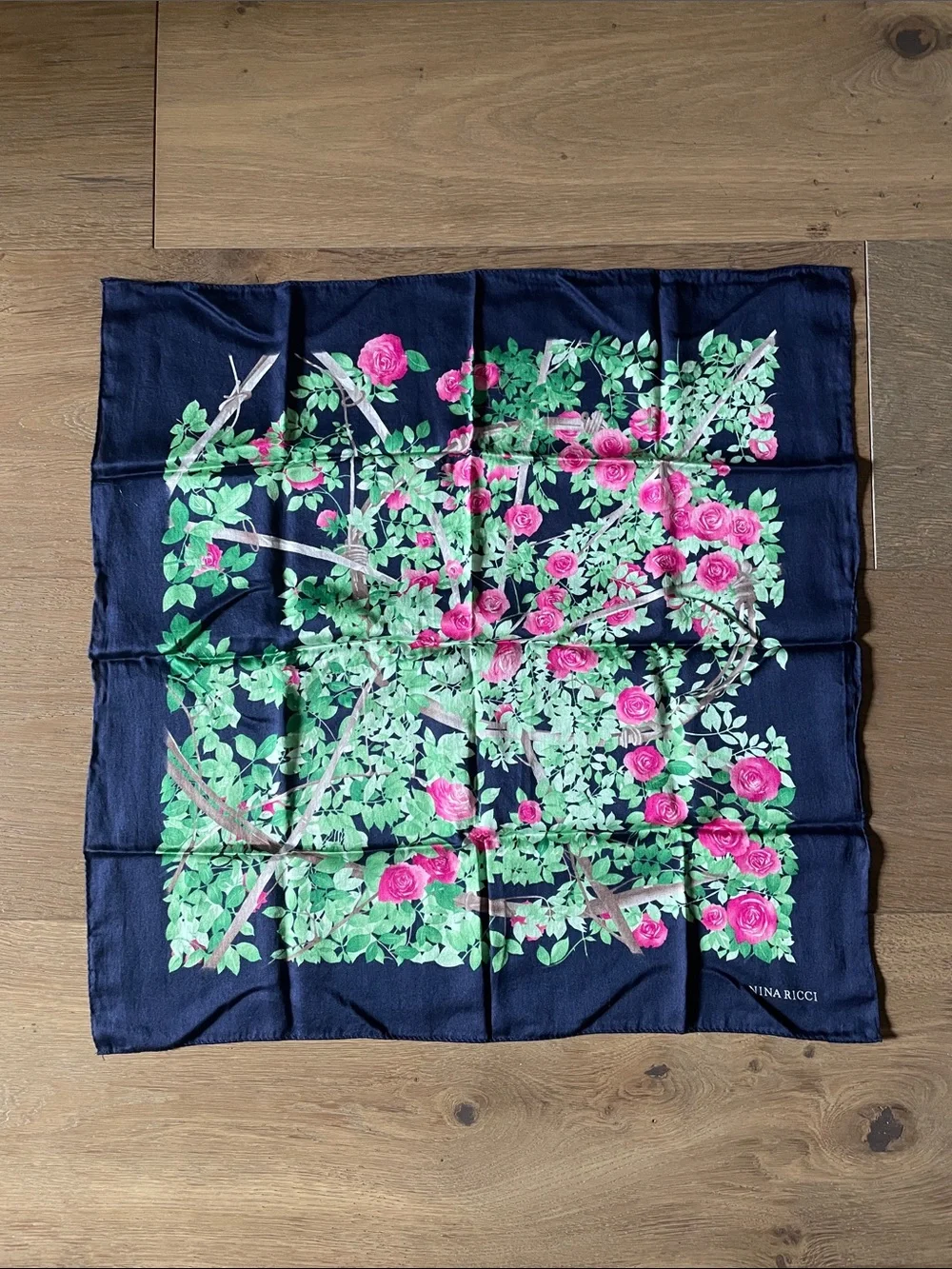 Nina Ricci Floral Handkerchief Bandana Neckerchief Scarf Silk?